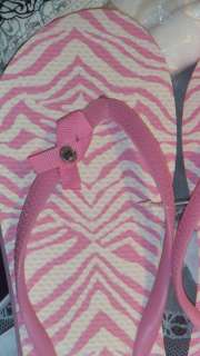 Dana Buchman Pink Ribbon Zebra Trim Flip Flop Slippers  