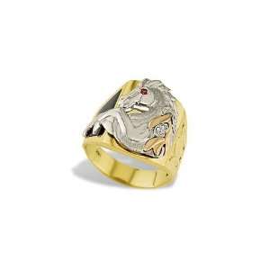    14k Tri Color Gold Horse Mustang Stallion CZ Onyx Ring: Jewelry