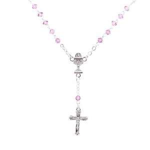  Pink Crystal Communion Necklace w/Chalice, 16 inch chain Jewelry