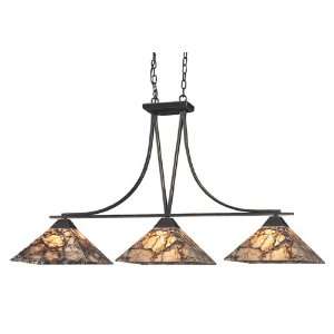  3 LIGHT ISLAND LIGHT IN ANTIQUE BRASS AND VEINED STONE W 
