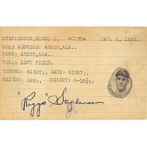  Riggs Stephenson Autographed 3x5 Card