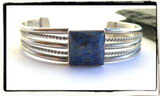 Vintage Sterling Silver 925 Lapis Lazuli Cuff Bracelet  