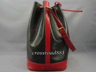 Auth Louis Vuitton Black / Red Two Tone Epi Leather Noe Shoulder Bag 