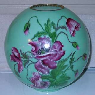   Parlor Banquet Oil Lamp 4” fitter Ball Shade Poppy Blossoms  