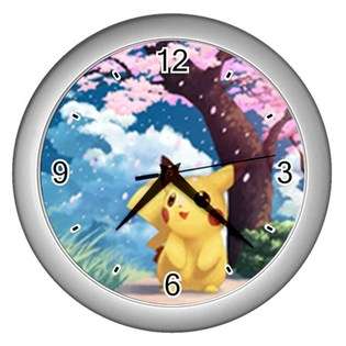 Carsons Collectibles Silver Wall Clock of Pokemon Pikachu with Cherry 