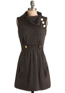   Brown, Solid, Buttons, Casual, A line, Sleeveless, Fall, Winter, Short