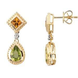   Gemstones earrings Genuine Citrine, Peridot Diamond earrings: Jewelry