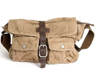   +Real Cowhide Leather Vintage Military Shoulder Messenger Bag  