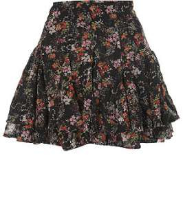 Black Pattern (Black) Flared Floral Skirt  206509009  New Look