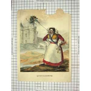  Antique Colour Print Quotidienne Lady Cross Gremlin