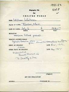 Vintage 1953 Actor William Whitman Theatre World Handwritten BIO Form 