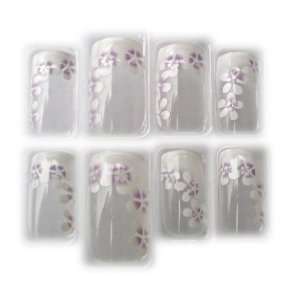 Purple & White Floral Asymmetric French Tip Glue/Stick/Press On Fake 