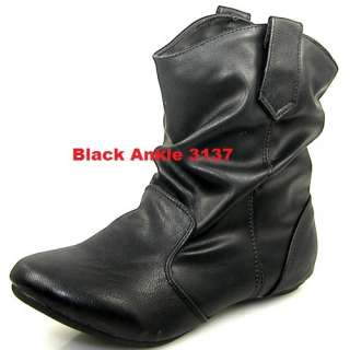 Women Flat Heel Ankle Knee High Booty Strap Boots Shoes  
