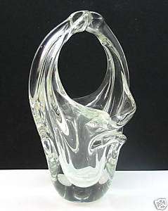 ORIGINAL HAND FORMED CLEAR ART GLASS BASKET SHAPED CANDY BOWL  