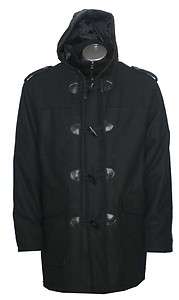 New Mens duffle Coat Jacket Long Toggles Full ZIp Hooded Size S M L XL 