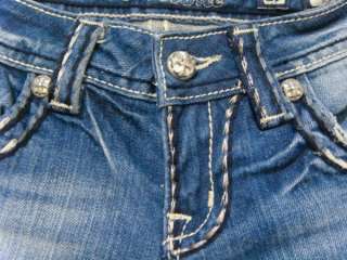   ME Vintage Metalic White Big Thick Pick Stitch Crystal Bootcut Jeans