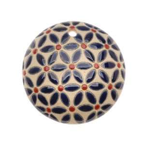 Golem Design Studio Glazed Ceramic Pendant Navy Blue/Red Flower Design 