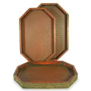  Pinewood and bamboo trays, Golden Honeycomb (set of 3 