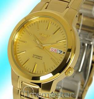 SEIKO 5 LATEST MENS AUTOMATIC GOLD TONE FACE AND BRACELET DAY & DATE 