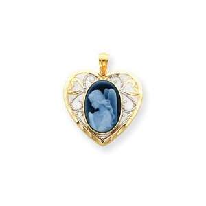  14k Two tone Wings of Love Cameo Pendant Jewelry