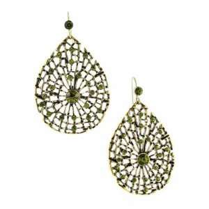   Vintage Olive Green Crystal Spider Web Earrings 1928 Jewelry Jewelry