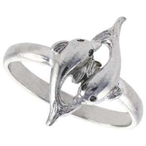  Sterling Silver Diamond Cut Double Dolphin Ring, size 7 