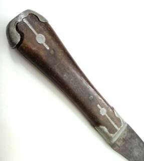 antique LARGE KNIFE wood/steel INLAID HANDLE machette  