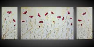 160*60 Acryl Bilder Malerei Leinwand Kunst Abstrakt Mohn Blumen Weiß 