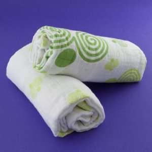  Bambino Land Muslin Organic Blankets, Green Swirls   2 