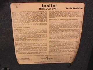 Vintage Leslie Tremolo Unit Model 16 12 Speaker No Pedal Okee Florida 
