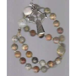  Anglican Prayer Beads of Lace Agate & Celtic Cross 