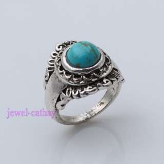   Howlite RoundTurqoise bead WITH Antient patterns Charm ring size 7.75