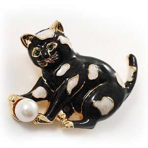  Black Enamel Cat&Ball Brooch Jewelry