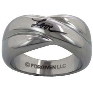  Etched Fashion Love Cursive Stainless Steel Ring size 10 