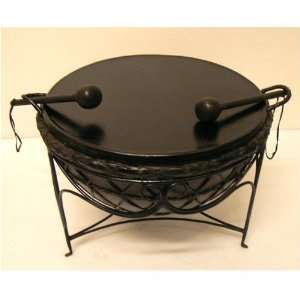    Black Wrought Iron Round Tabla Drum Coffee Table Furniture & Decor