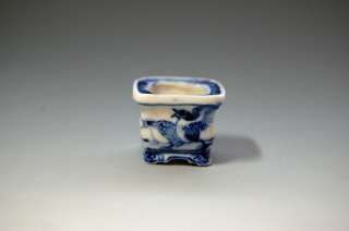 13/16 Mame Japanese bonsai pot Shozan #422 blue picture birds  