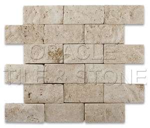 Ivory Travertine Split Faced & Tumbled Brick Tile  