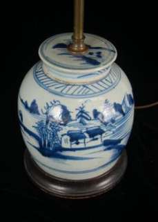 Pair Antique 19th C. Chinese Canton Blue Ginger Jar Lamps  