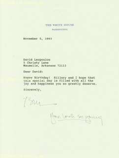 WILLIAM J. BILL CLINTON   TYPED LETTER SIGNED  