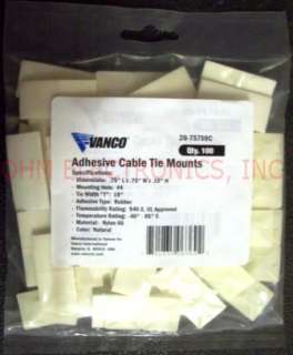 Lot of 1000   .75x.75 Self Adhesive Cable Zip Tie Anchor Mount Vanco 