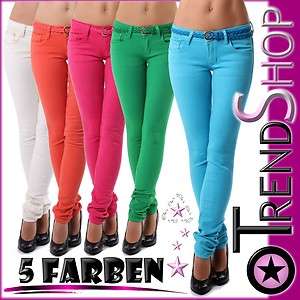 Neu Röhrenjeans Damen Röhre Hose Jeans 5 Farben bunt Gürtel 34 36 