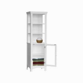 New Plateau Bathroom Linen Tower Cabinet w/ Glass Door   White  
