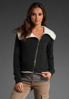 CALIFORNIA Luxe Fleece Sherpa Lined Zip Jacket in Charcoal Heather 