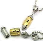 Mens Stainless Steel Scorpio Pill Case Bullet Necklace  