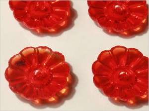 12 VTG CLEAR RED DEPRESSION FLOWER GLASS BUTTONS 22 mm  