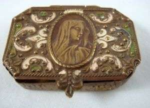 Antique Brass Virgin Mary Snuff Pill Box East European  
