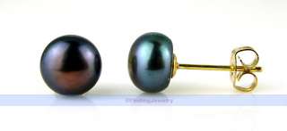 98 14k Gold GP AAA Freshwater Black Pearl Earrings  