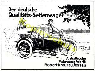 Reklame Motorrad Seitenwagen Krause Dessau Anhalt 1928  