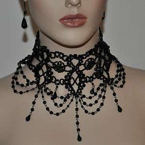 SET Gothic Collier und Ohrringe Choker Perlen Kette Tracht Halskette 