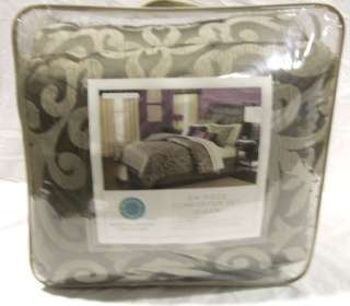 MARTHA STEWART   Brownstone Damask Taupe Grey 22 Piece Queen Comforter 
